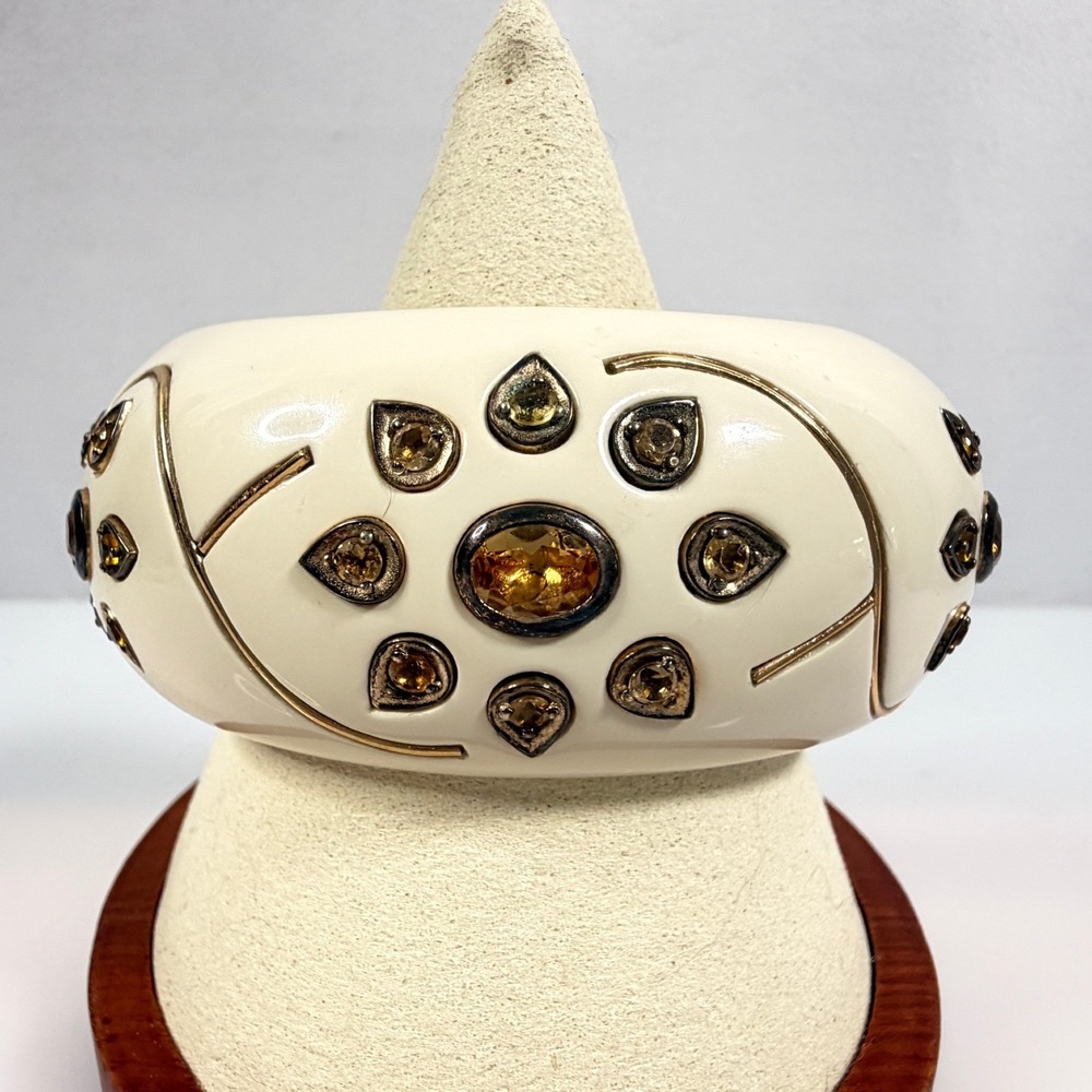 Designer Resin Cuff Bracelet Citrine Inlay Gold Plating MOD Size 5.75 Isharya